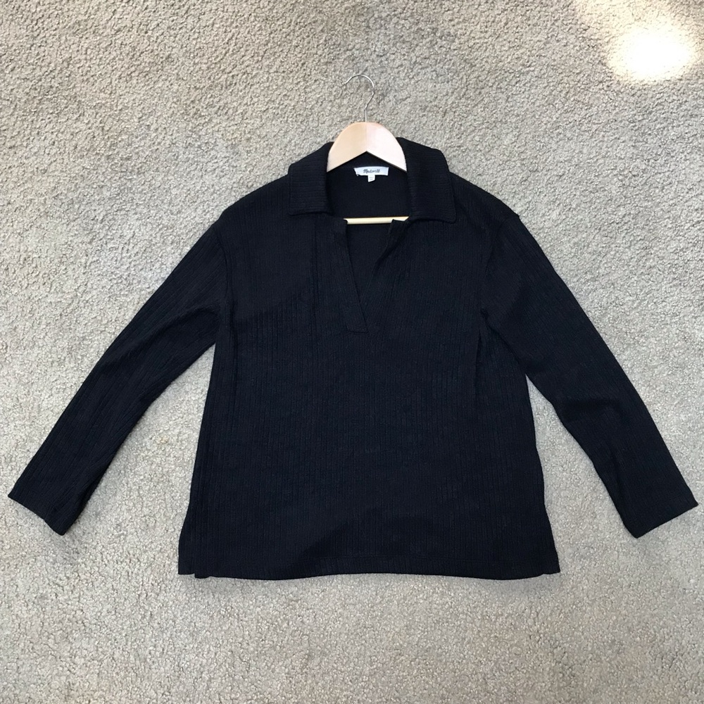 Madewell Relaxed Long-Sleeve Polo Tee in Jet Black - XXS - Picture 6 of 6
